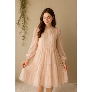 H&M Blush Fairy Midi Dress Size L Feminine Long Sleeve Romantic Coquette